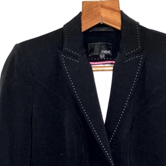 next, blazer, black with white stitching, button sleeve, lined size UK 8R. - Picture 2 of 5